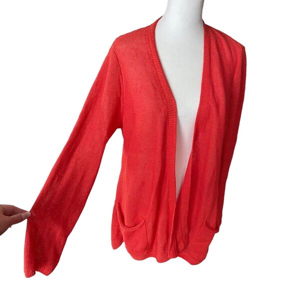 J.Jill Small Cardigan Sweater Linen Cotton Red Orange Open Front Pockets - Picture 7 of 12